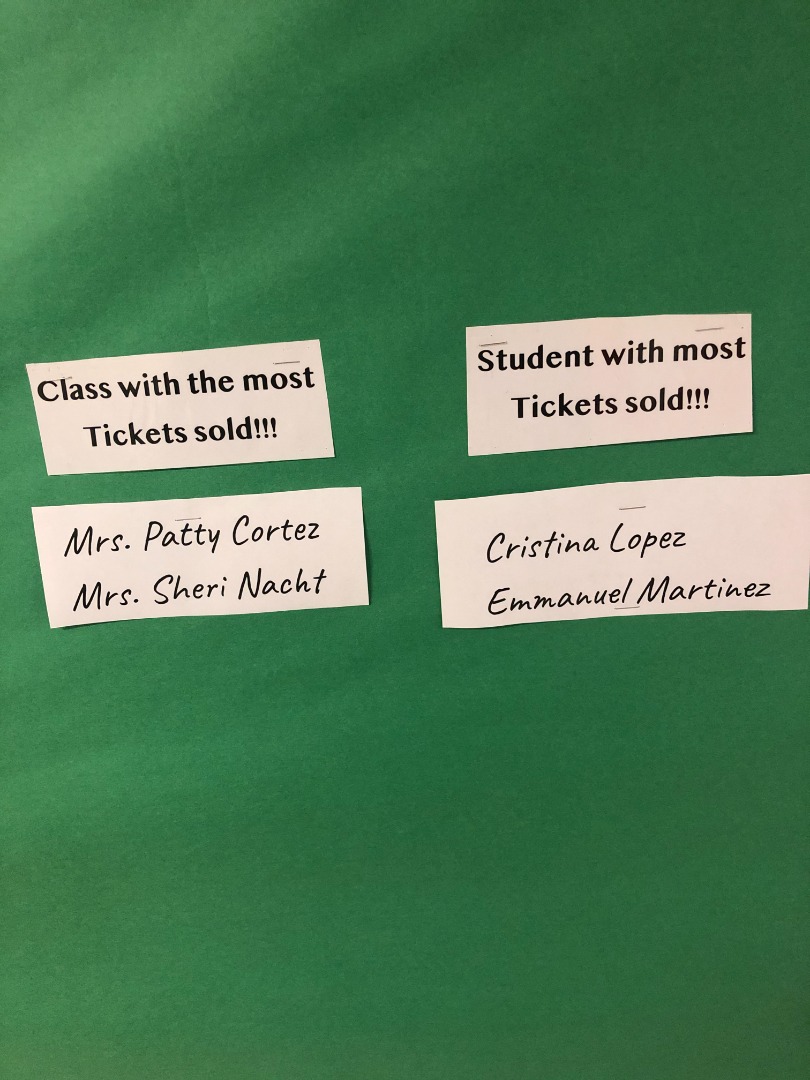 Fundraiser infographic board close up of class and student with most tickets sold