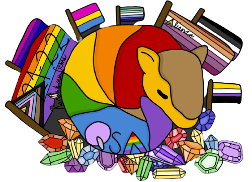 Armadillo with various pride flags around it